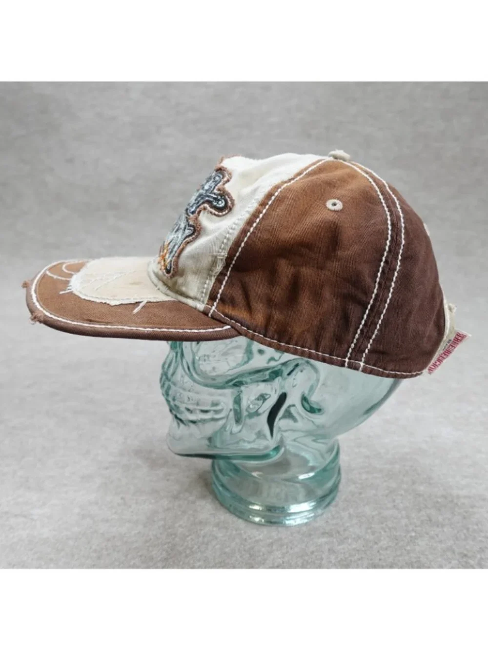 True Religion Mens Hat Brown Embroidered Distressed Strapback